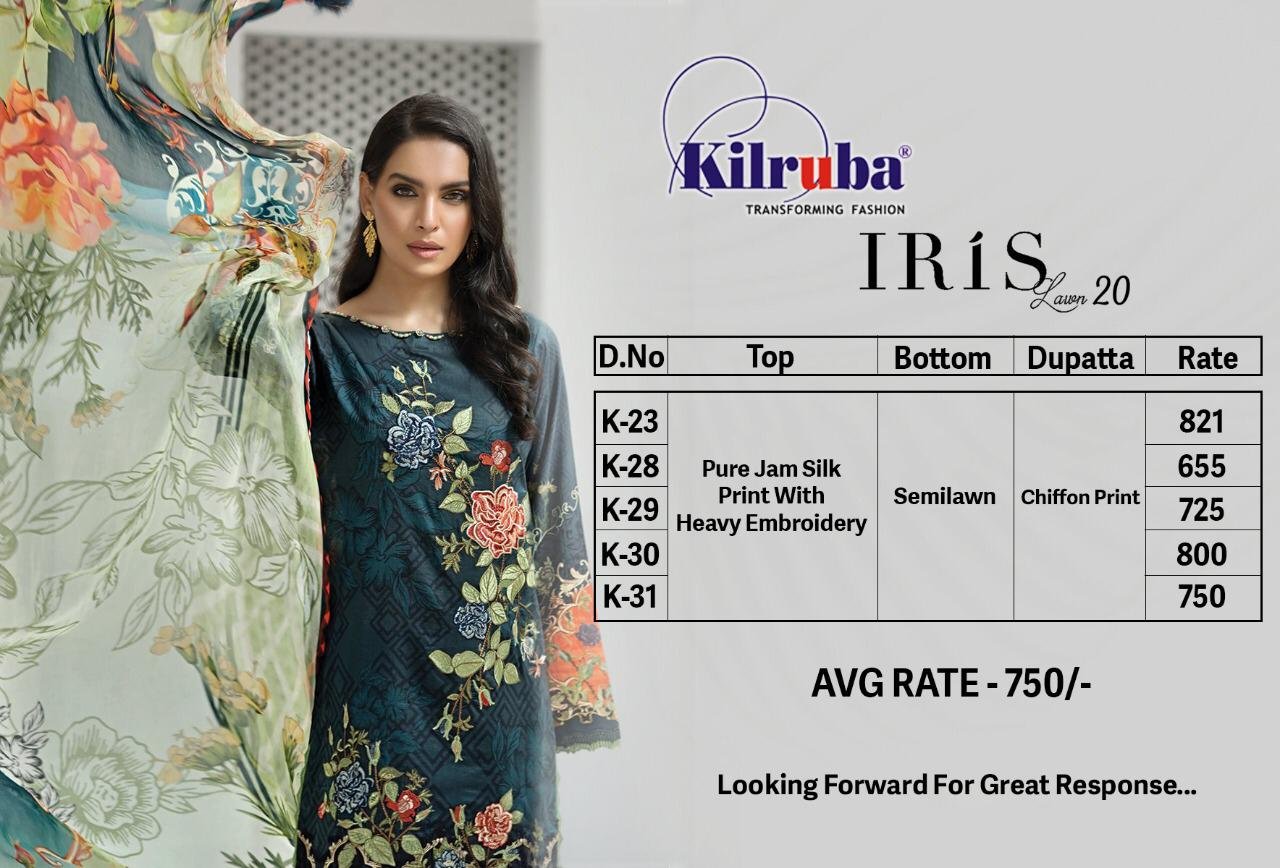 Kilruba Present Iris Lawn Collection 2020  pure jam silk 